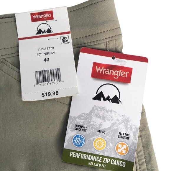 Wrangler Shorts Mens 40 Khaki Performance Zip Cargo 10 Inseam UPF 50 Wicking - Picture 7 of 16